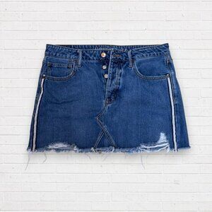 American Eagle High Rise Festival Denim Mini Skirt Button Fly Side Trim Stripe